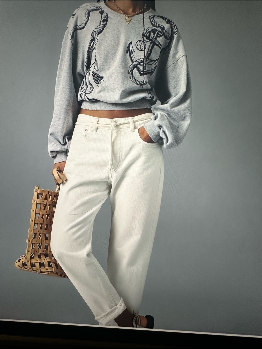 New with Tag! Anthropologie Maeve Gray Nautical Puff Sleeve Sweatshirt sz XL - Picture 4 of 10